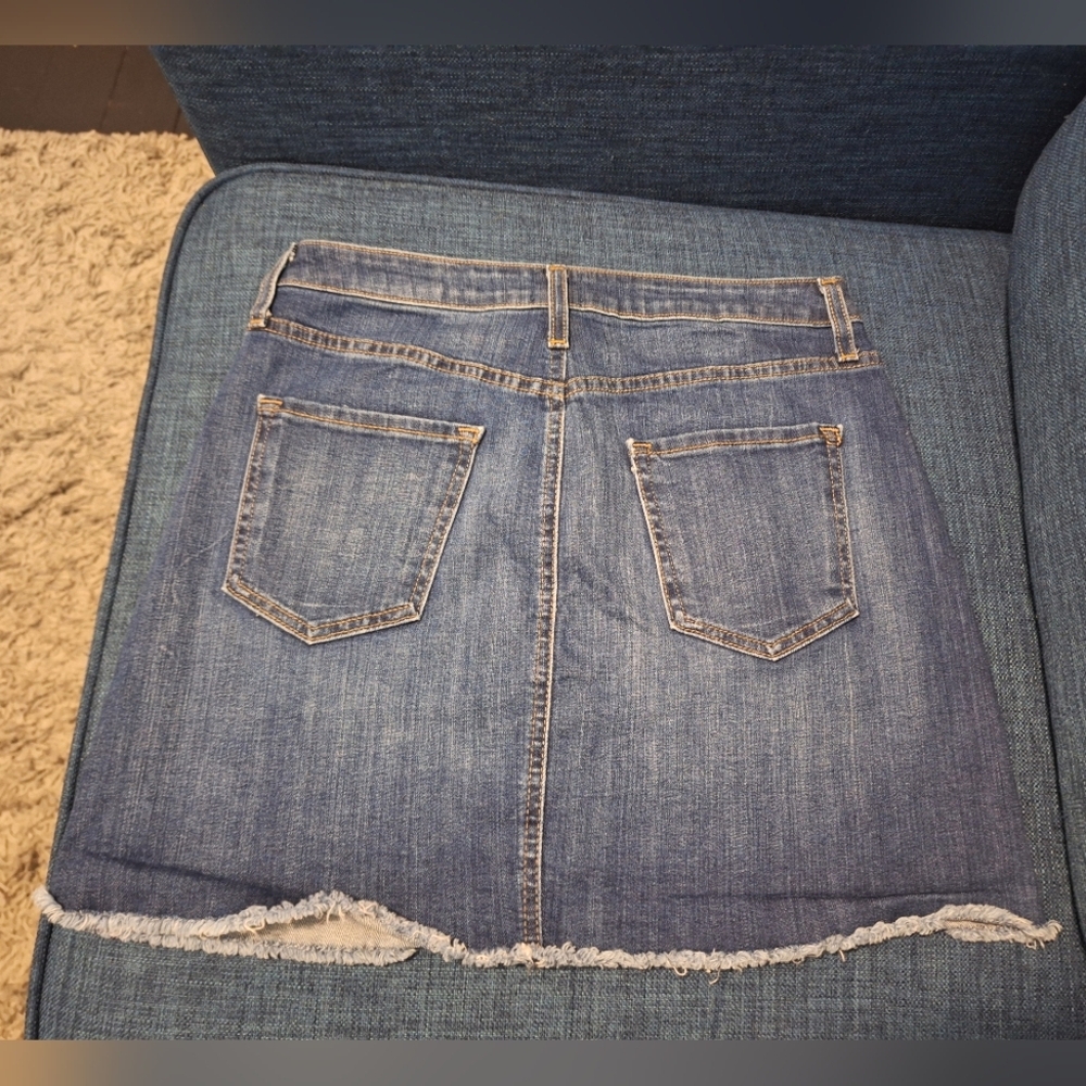 JUST BLACK | Denim, Mini Skirt w/ Frayed Hem - Picture 7 of 16